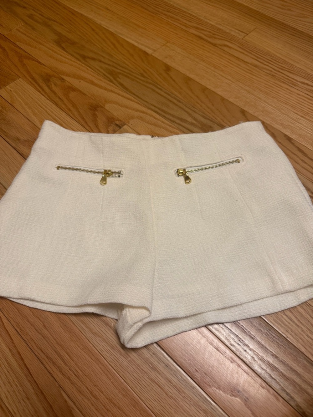 Forever 21 Cream High-Waist Zip Pocket Shorts